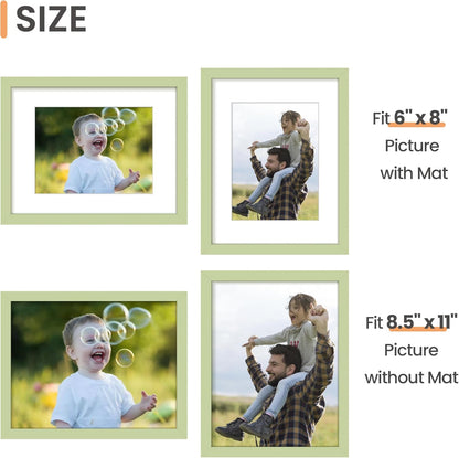 Upsimples 8.5x11 Picture Frame - Versatile Display for 6x8 Photos with Mat or 8.5x11 Without - Green, 1 Pack