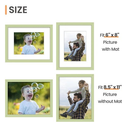 upsimples 8.5 By 11 Picture Frame, Display Pictures 6x8 with Mat or 8.5 x 11 Without, Wall Hanging Photo Frames, Green, 1 Pack