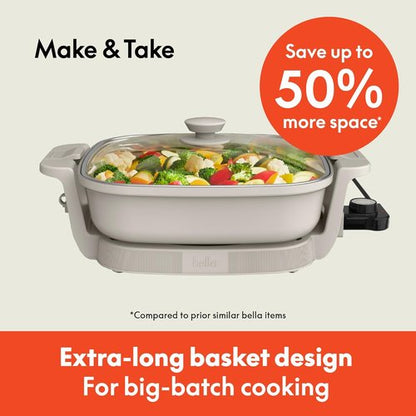 Bella Electric Skillet - Adjustable Temperature | EverGood™ Ceramic Coating, 1200 Watt, Oatmilk
