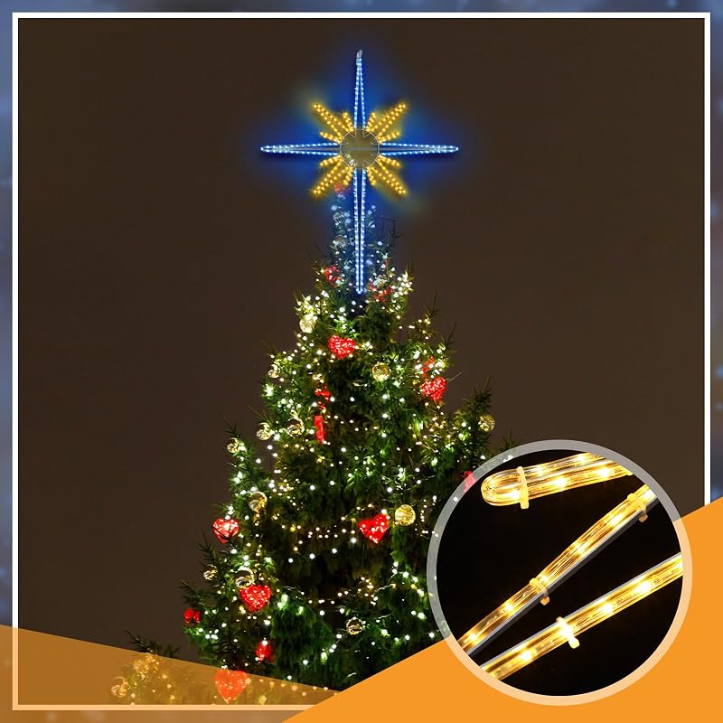 Large Christmas LED Bethlehem Star Light - 48" Warm Blue, With Iron Frame (Variation: Warm Blue+48")