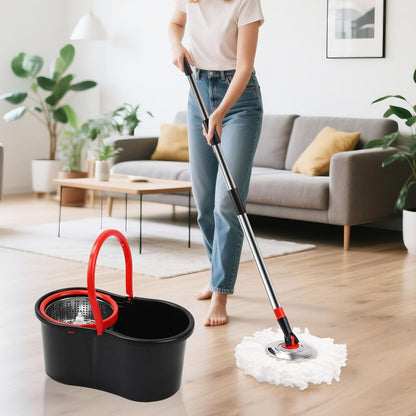 Skiennix Spin Mop and Bucket Set - 360° Cleaning System with 3 Microfiber Refills & 50" Handle | Black