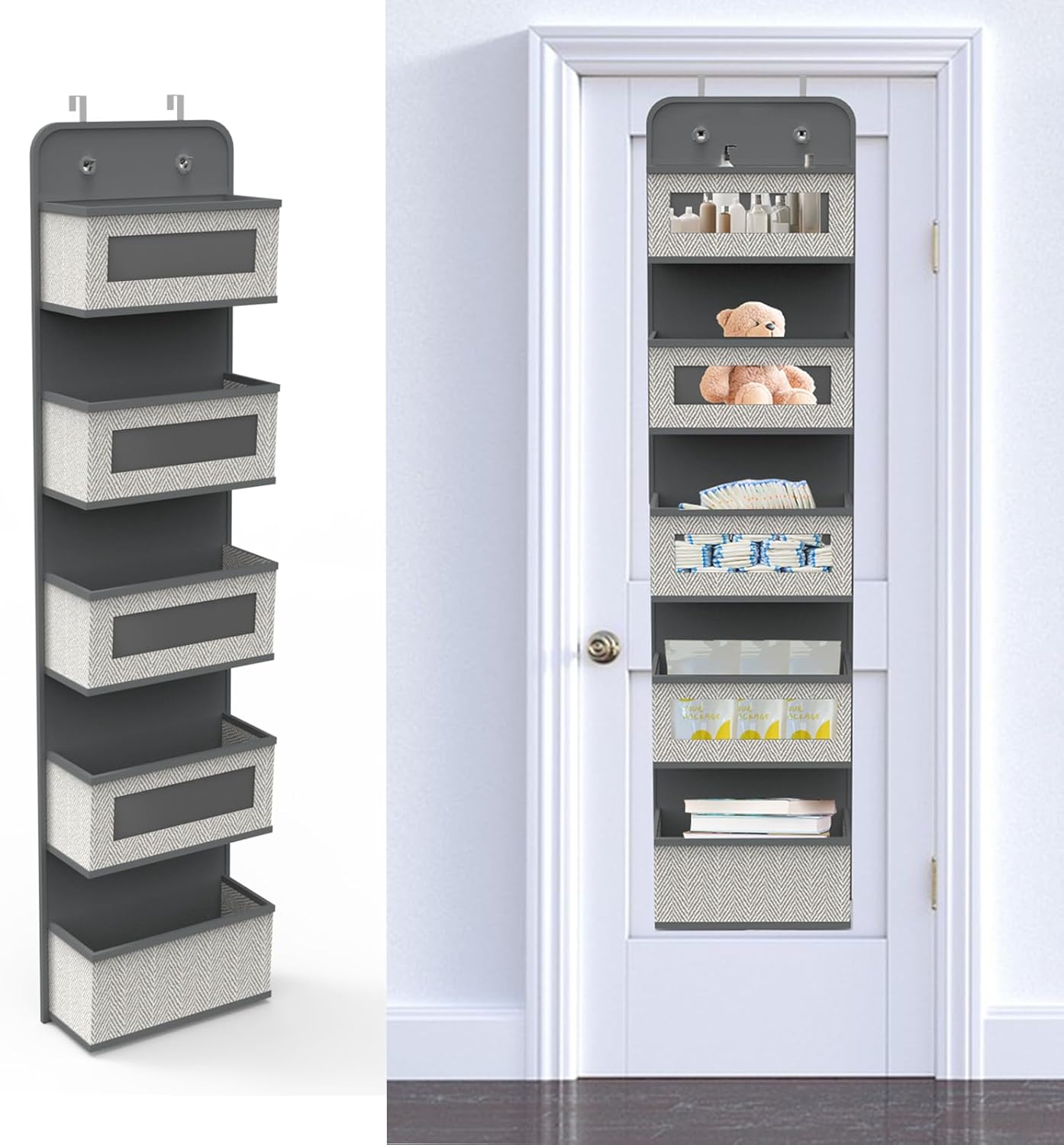 Skiennix Over The Door Hanging Organizer - 5 Spacious Pockets with Clear Windows & Metal Hooks | Ideal for Pantry, Closet, or Nursery