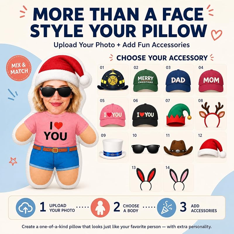 Custom Face Pillow - Personalized Photo Plush Doll with 200+ Styles