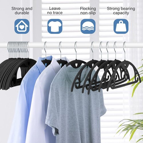 IEOKE Velvet Hangers - 50 Pack Heavy Duty Non-Slip Slim Coat Hangers for Closet - Black