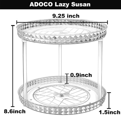Skiennix 2-Tier Diamond Lazy Susan Bathroom Organizer - Clear 360° Rotating Makeup & Skincare Storage | 9.25 Inch