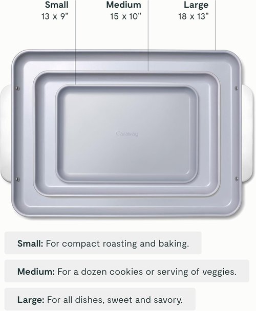 Caraway Non-Stick Ceramic Baking Sheet Trio - Non-Toxic & PTFE Free - 18"x13", 15"x10", & 9"x13" - Slate Color