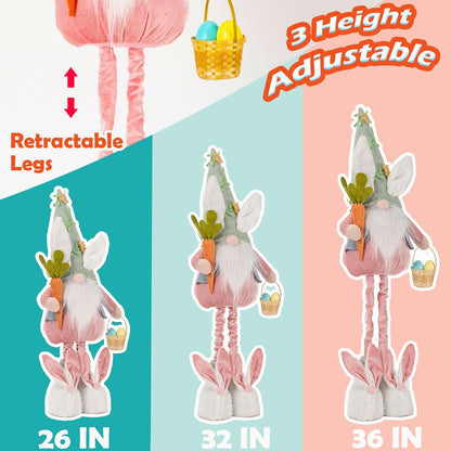 Unanscre Easter Bunny Gnome Plush Decoration - 26’’-36’’ Large Rabbit with Retractable Legs for Home Decor