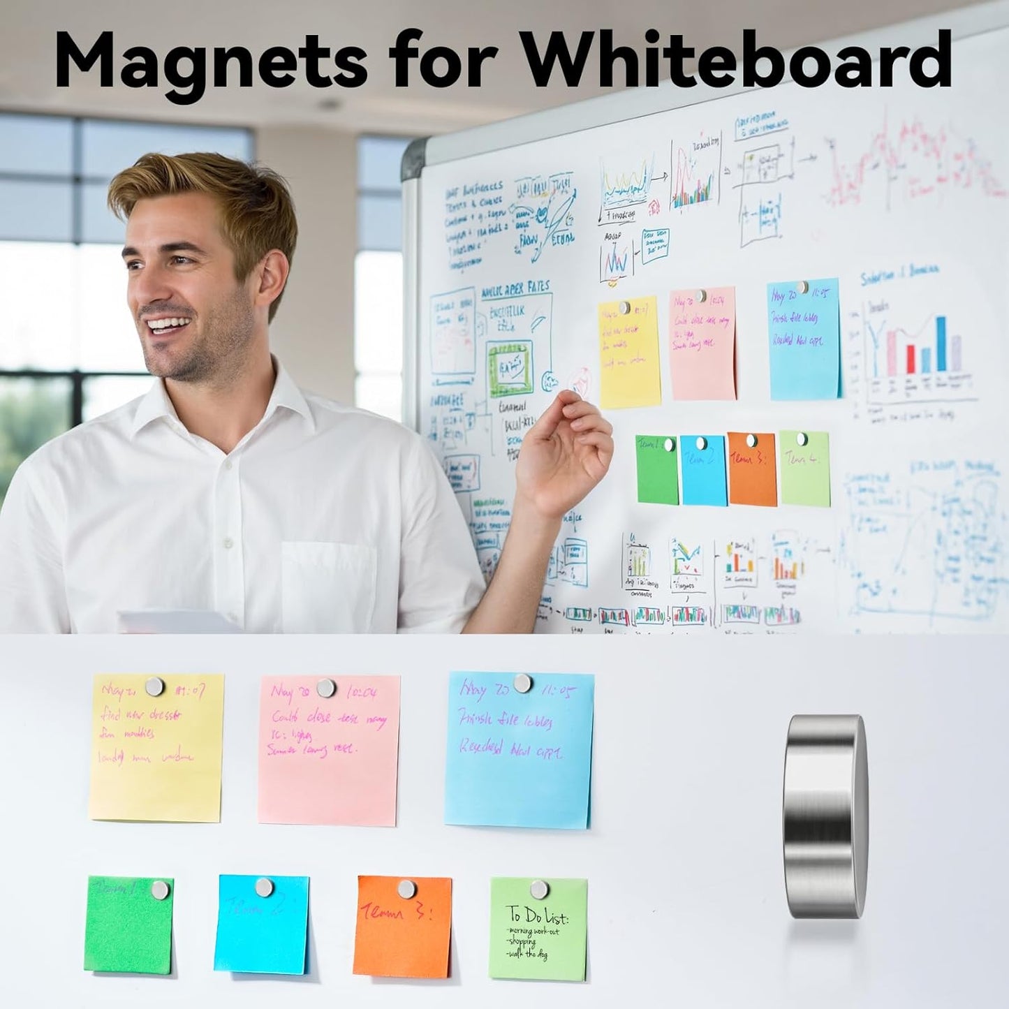 SMARTAKE Neodymium Refrigerator Magnets - 45 Pcs Small Round 10x2.6mm for Home, Office & School | Silver