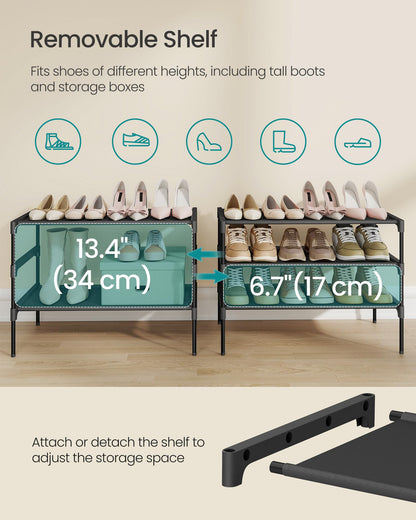 SONGMICS Shoe Rack, 3-Tier Shoe Storage Organizer, Space-Saving, 11.7 x 24.5 x 21 Inches, Entryway, Metal Frame, Non-Woven Fabric Shelves, Ink Black ULSH023BH01