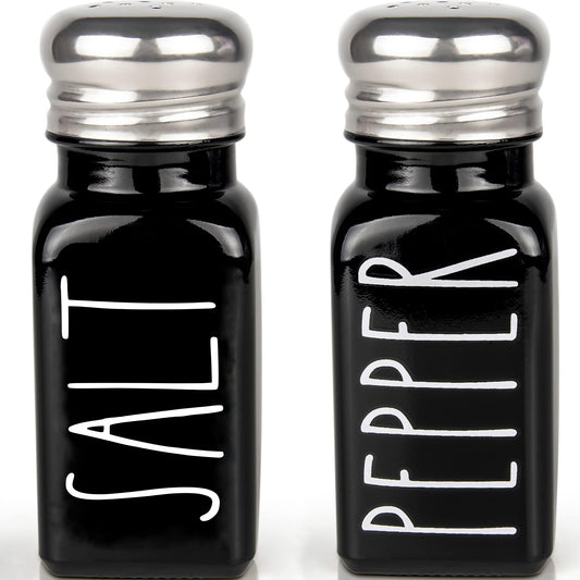 Black Salt and Pepper Shakers Set by Brighter Barns - Cute Black Kitchen Decor - Gothic or Halloween Kitchen Decor -Farmhouse Glass Shaker for Home Restaurants Weddings & Stainless Steel Lid (Black)