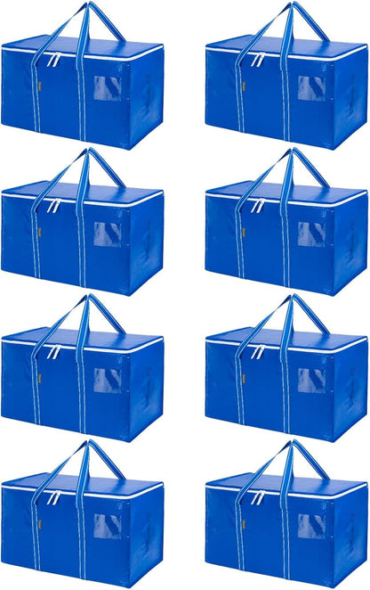 BALEINE Oversized Moving Bags - Heavy-Duty Storage Totes with Reinforced Handles | Royal Blue, 8-Pack