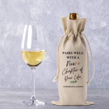 BQXS Going Away Gifts for Friends Leaving Away Farewell Retirement Gifts for Women Coworkers New Beginning New Business Owner Gifts for Women Men Pairs Well With A New Chapter of Your Life Wine Bag