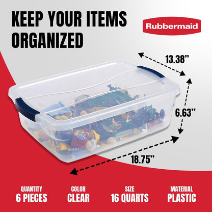 Rubbermaid Cleverstore 17 Qt Clear Storage Bins - Stackable, BPA-Free, 6-Pack, Made in USA