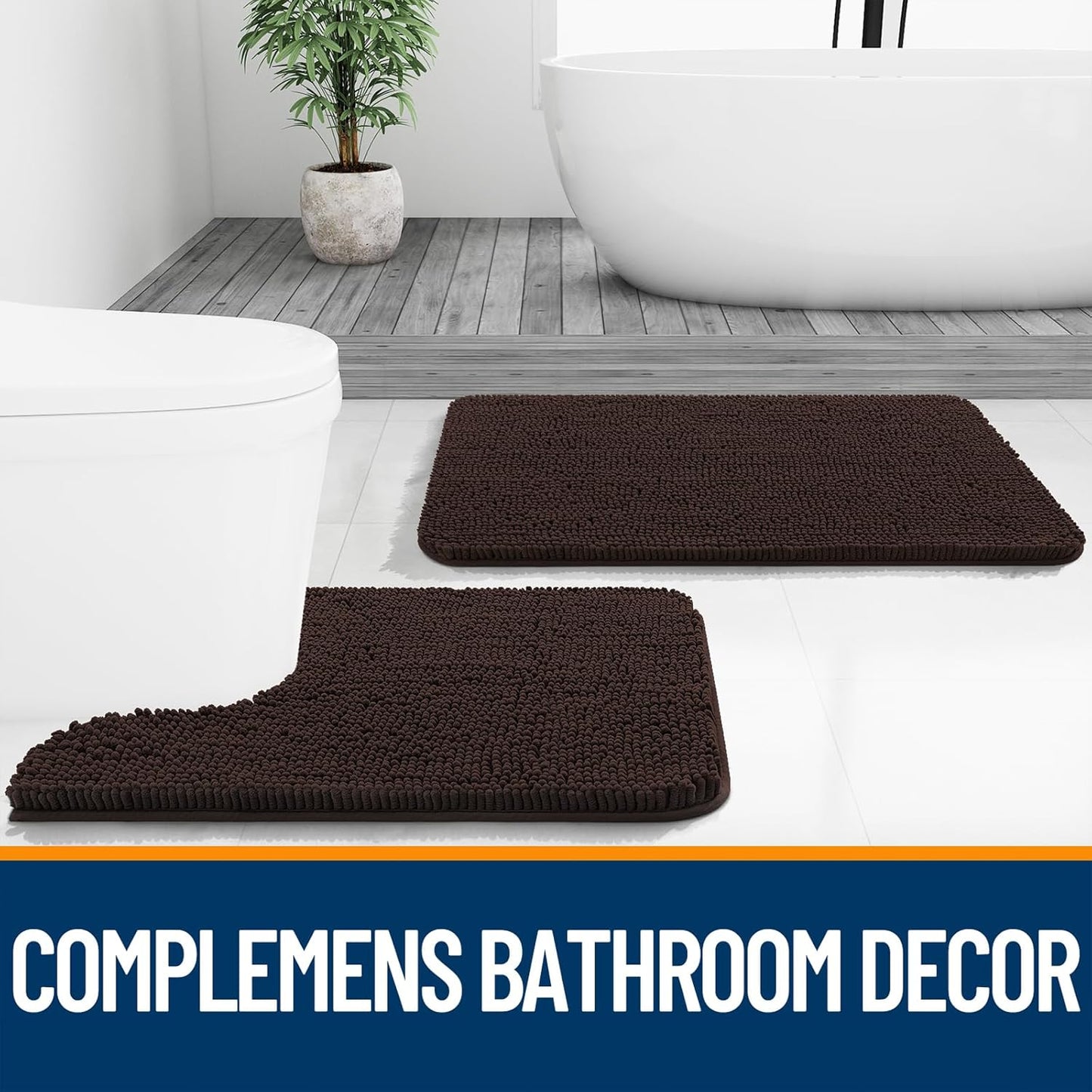OLANLY Bath Rugs - Extra Soft Chenille, Quick-Dry & Machine Washable | 24x16, Brown Bathroom Mats