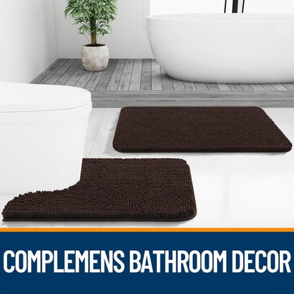 OLANLY Bathroom Rugs 59x35, Extra Soft Absorbent Chenille Bath Rugs, Rubber Backing Quick Dry, Machine Washable Bath Mats for Bathroom Floor, Tub and Shower, Home Decor Accessories, Brown