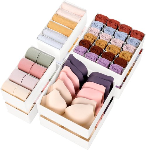 Criusia Sock Drawer Organizer Set - 8 Foldable Dividers for Baby Clothing, Underwear, and Accessories | White