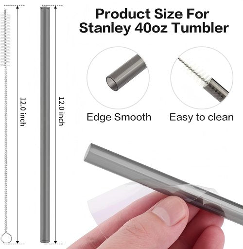 Joshey 12 Inch Tritan Replacement Straws - 6 Pack Reusable Straws with Cleaning Brush | Fits 30oz & 40oz Stanley Cups, BPA-Free (Black)