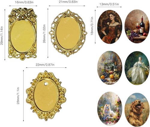 iLAND 1/12 Scale Dollhouse Accessories - 7 Miniature Frames with 14 Pictures | Classic Golden Décor
