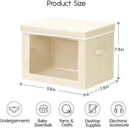 Homsorout Storage Bins - Small Collapsible Fabric Organizers with Lids | 3-Pack Beige for Clothes & Towels