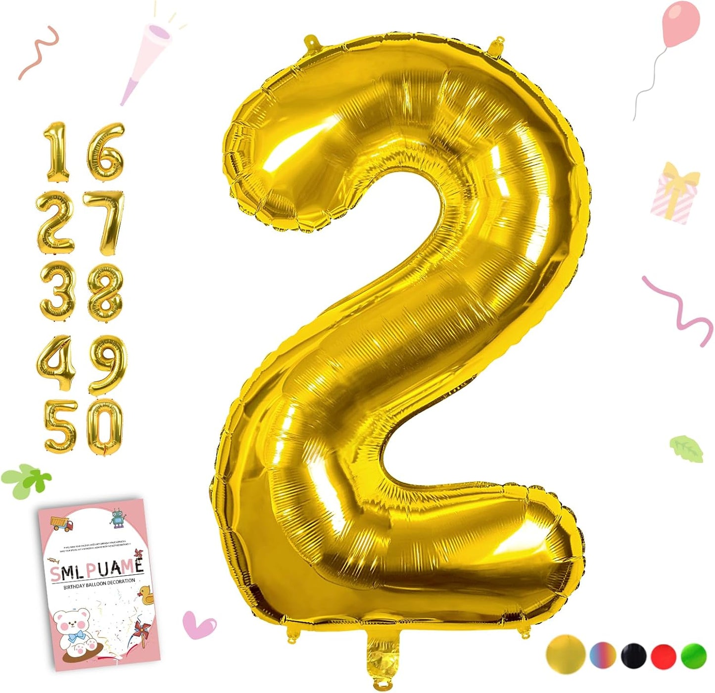 Smlpuame Gold Number 2 Balloon - 40 Inch Helium Foil for Birthday & Wedding Celebrations