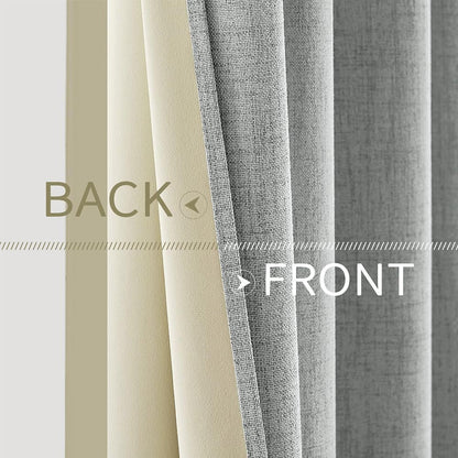 MIULEE 100% Blackout Linen Curtains - Thermal Insulated Room Darkening Drapes | Glacier Gray, 52 x 108 Inch (2 Panels)