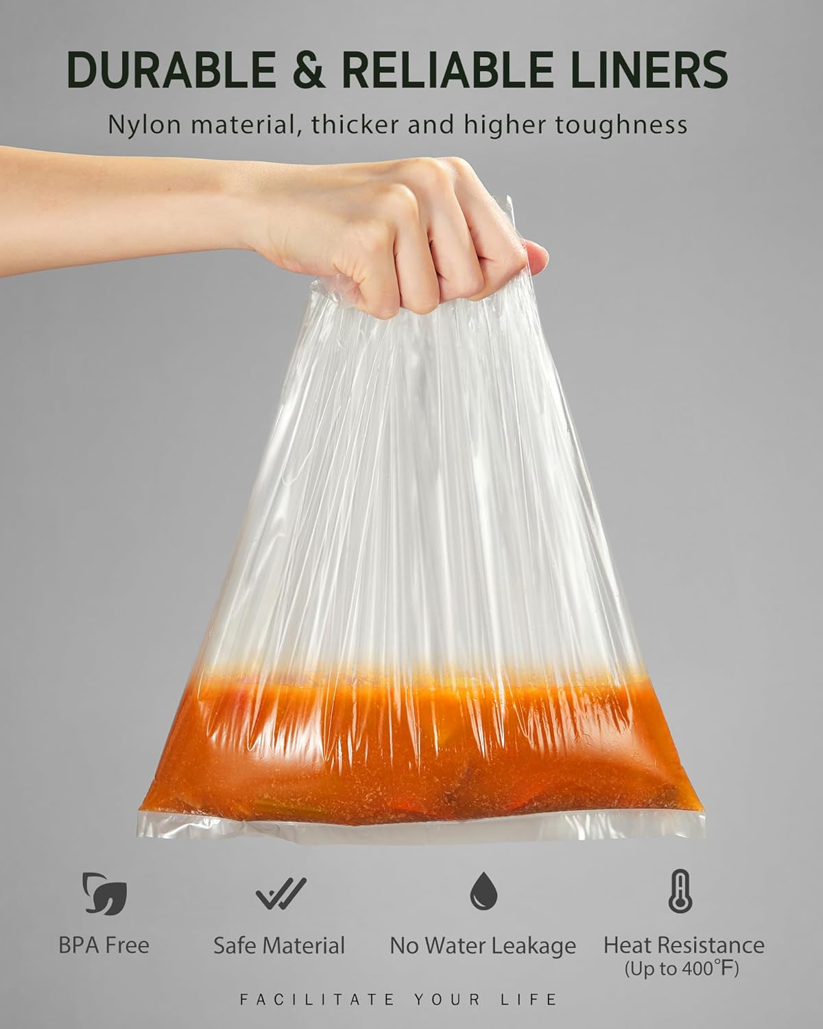 Syntus Slow Cooker Liners - 30 Count Disposable Cooking Bags for 3QT to 8QT Slow Cookers | 13"x21" Size