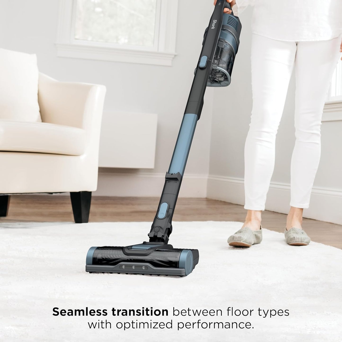 Shark Cordless Stick Vacuum - XL Dust Cup, LED Headlights, Handheld & Crevice Tool - Ice Blue, 40 Min Runtime