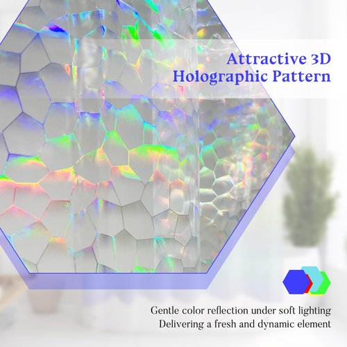 Mrs Awesome Holographic Shower Curtain Liner with 3 Magnets for Bathroom, Waterproof Clear Water Cube Plastic Iridescent Shower Curtain Sparkly, Glitter PEVA Liner 72 x 72 inches