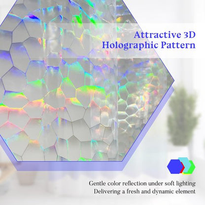 Mrs Awesome Holographic Shower Curtain Liner with 3 Magnets for Bathroom, Waterproof Clear Water Cube Plastic Iridescent Shower Curtain Sparkly, Glitter PEVA Liner 72 x 72 inches