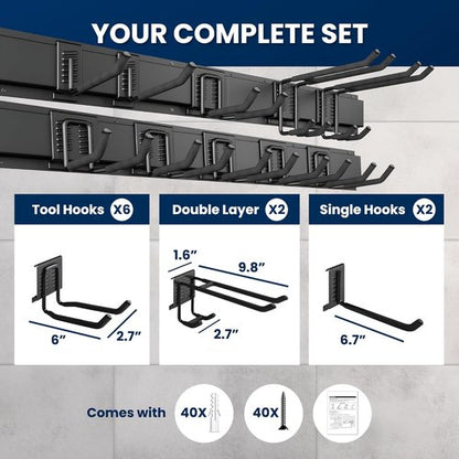 All-Metal Garage Tool Organizer by [Brand Name] - Heavy-Duty Wall Mount Rack Holds 680 lbs | Adjustable Hooks for Tools & Equipment