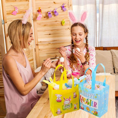 JWSCYSY 6Pcs Easter Non-woven Bags with Handle, Happy Easter Gift Bags for Kids, Treat Bags Rabbit Bunny, Reusable Easter Goodie Bags-Waterproof