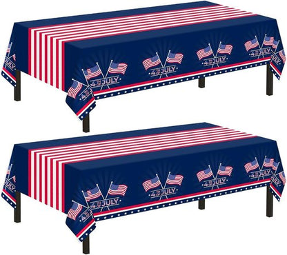 Childom Patriotic Tablecloth - Disposable American Flag Design | 54" x 108" for Fourth of July & Veterans Day Celebrations