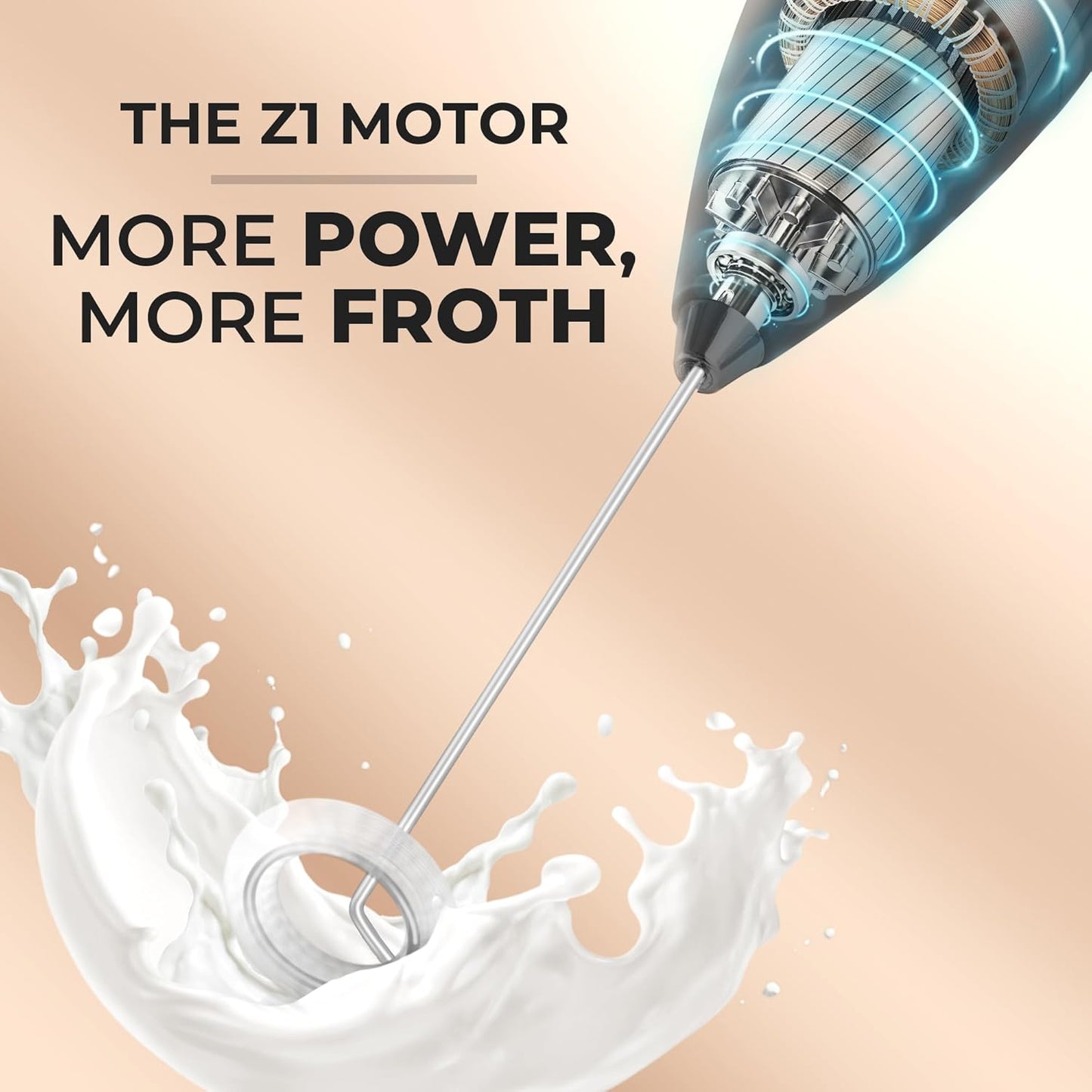Zulay Kitchen Milk Frother Wand - Ultra-Fast Handheld Drink Mixer with 4 AA Batteries | Executive Black