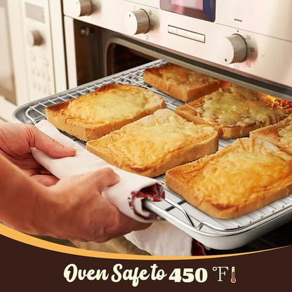 E-far Large Baking Sheet Set - 20”x14” Stainless Steel Cookie Pan with Cooling Rack - Dishwasher Safe