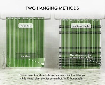 AmazerBath No Hook Shower Curtain Liner, 100% EVA Heavy Duty Hookless Shower Curtain and Liner 3-in-1, 72x75 Luxury Soft Shower Liner with 3 Heavyweight Stones, Clear Green