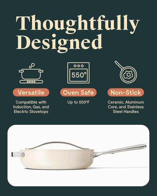 Caraway Nonstick Ceramic Sauté Pan - 4.5 Qt, 11.8" | Non-Toxic, PTFE & PFOA Free, Oven Safe, Cream