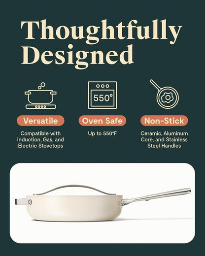 Caraway Nonstick Ceramic Sauté Pan - 4.5 Qt, 11.8" | Non-Toxic, PTFE & PFOA Free, Oven Safe, Cream