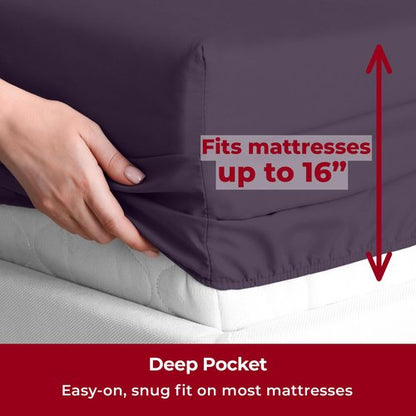 Mellanni Split King Sheets Set - 5 PC Iconic Collection Bedding - Hotel Luxury, Extra Soft, Cooling Bed Sheets - Wrinkle, Fade, Stain Resistant (Split King, Purple)