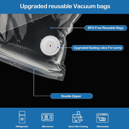 Skiennix Vacuum Sealer Bags - Reusable Sous Vide Bags with Air Valve | 40PCS (20 Large + 20 Small)