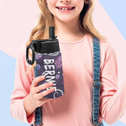 Personalized Kids Water Bottle with Straw for Boys Girls Custom Sports Water Cup with Kids Name Customized Planet Pattern Water Bottle Gift for Grandchildren Toddler Children School Birthday 12oz