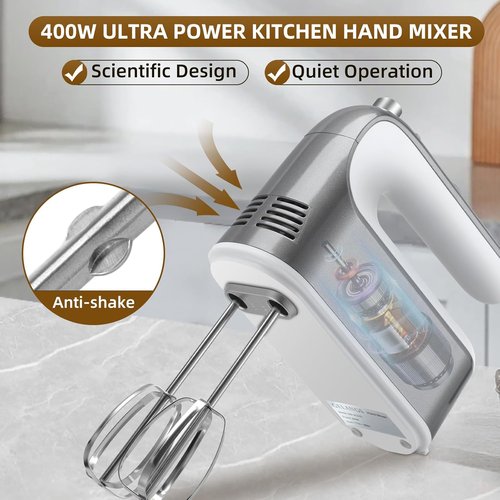 GELANGS 400W Hand Mixer - Turbo Boost, 5-Speed Control, Copper Motor | 3 Dishwasher-Safe Attachments