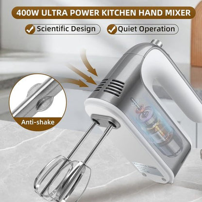 GELANGS 400W Hand Mixer - Turbo Boost, 5-Speed Control, Copper Motor | 3 Dishwasher-Safe Attachments