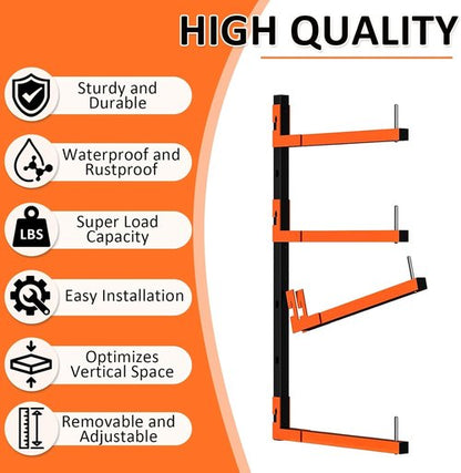 4 Pack Lumber Storage Rack - Heavy Duty Wall Mount Adjustable Rack Holds Up to 1040 Lbs | Ideal for Garage, Workshop, Basement