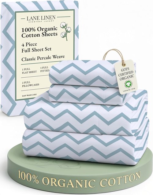 LANE LINEN 100% Organic Cotton Full Size Sheet Set - Soft, Comfy, Temperature Regulating Percale Bedding | Chevron Print