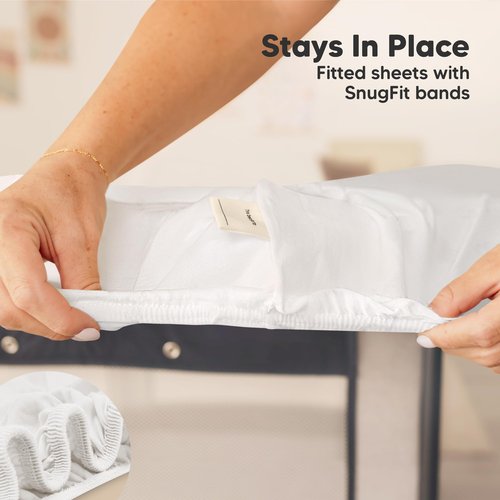 2 Pack and Play Sheets, Waterproof Mini Crib Sheets Fitted - 38x26 Organic Cotton Pack N Play Sheets for Graco Pack and Play Mattress, Playard Baby Crib Sheets,Neutral for Boy,Girl,Toddler(Soft White)