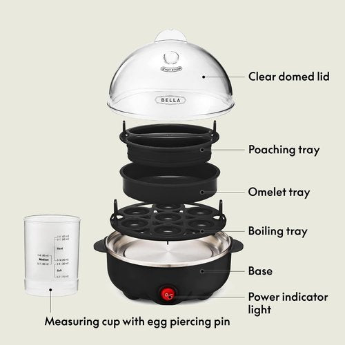 BELLA Egg Cooker - Rapid Boiler & Poacher for Family Meals | Cook Up to 7 Large Eggs, Black