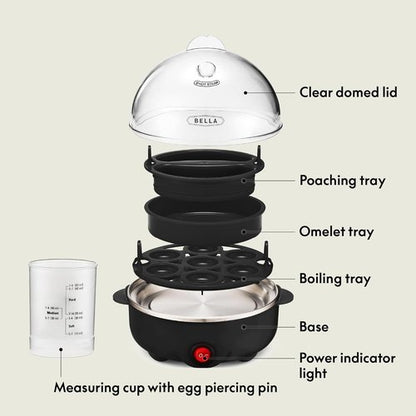 BELLA Egg Cooker - Rapid Boiler & Poacher for Family Meals | Cook Up to 7 Large Eggs, Black