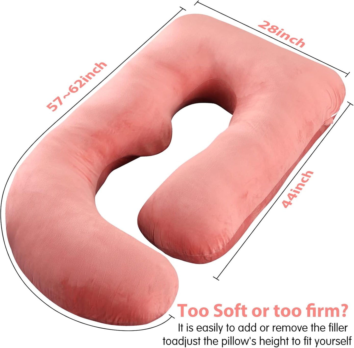 U-Shaped Pregnancy Pillow by [Brand Name] - 57" Full Body Support for Back, Legs & Belly | Velvet Pink