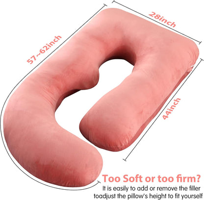 U-Shaped Pregnancy Pillow by [Brand Name] - 57" Full Body Support for Back, Legs & Belly | Velvet Pink