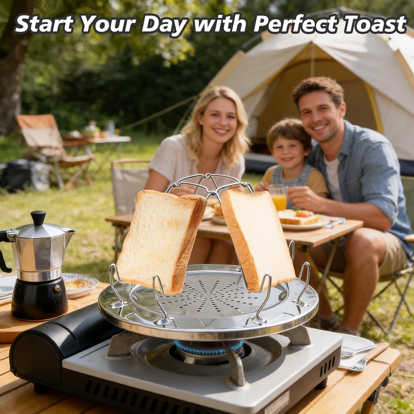 Skiennix Folding Camping Toaster - Stainless Steel 4-Slice Rack for Gas Stove | Portable Outdoor Bread Toaster for Camping, RV & Hiking